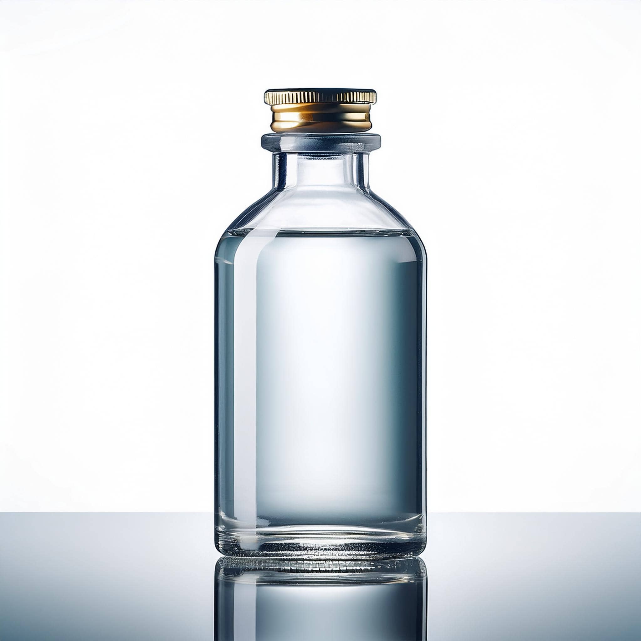 Firefly single isolated pharmaceutical bottle with clear alcohol inside; front view 48986